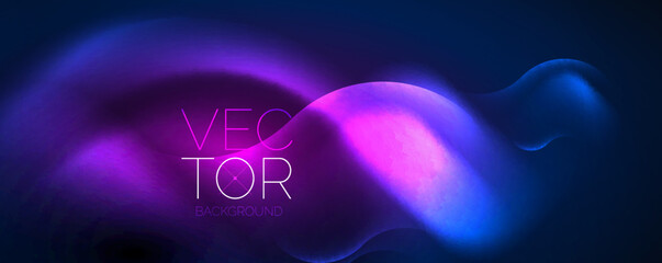 Neon glowing waves, magic energy space light concept, abstract background wallpaper design