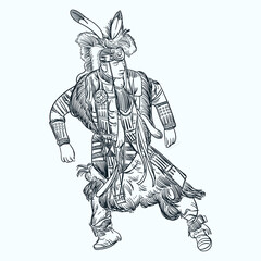 Vintage hand drawn sketch male native american, costume