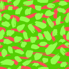 Green Dry Brush Strokes Seamless Pattern. Hand Drawn Artwork Abstract Vector Background