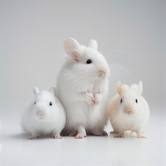 white rabbit and rat on white background