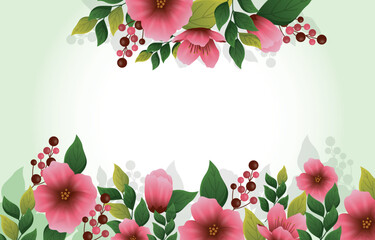Beautiful Peach Blossom Flower Floral Leaves Blank Space Background