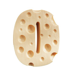 Cheese in the shape of a number 0, Zero cheese number on transparent background