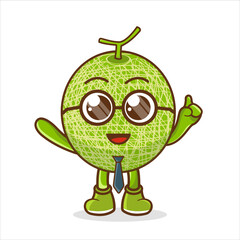 An illustration of Melon Fruit cartoon businessman mascot character wearing tie and glasses