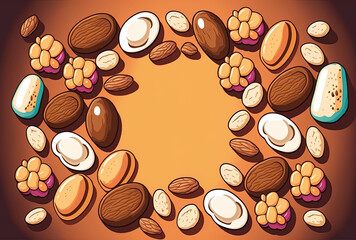 Fototapeta premium idea of a top view of nuts with copy space. Generative AI