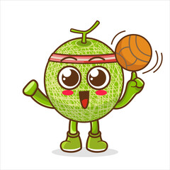 Cute cartoon Melon character playing basketball in flat modern style design illustration