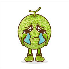 Cute funny crying sad melon character.