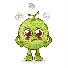 Cute melon character get angry isolated on white background. Melon character emoticon illustration