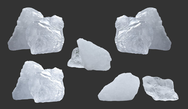 Isolated alum cubes on black background with clipping paths.