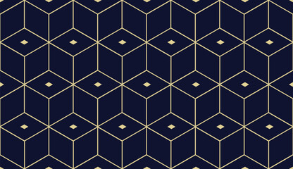 Gold line geometric pattern. Abstract modern rhombuses seamless, repeat hexagon texture design. Suitable for gift wrapping, banner, paper, fabric, decoration, prints. Vector illustration EPS 10.