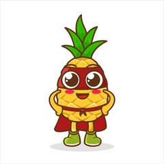 vector illustration of cute pineapple mascot character being a superhero