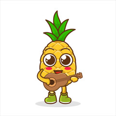Cute pineapple fruit mascot playing guitar isolated cartoon vector illustration