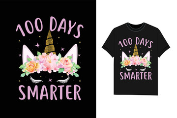 100 days SMARTER unicorn Happy 100th day of school t-shirt design vector Tshirt