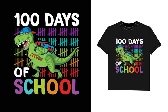 100th day of school dinosaur t rex Happy 100th day of school t-shirt design vector Tshirt