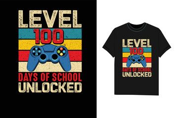 Level 100 Days of School Unlocked t-shirt design vector game Tshirt