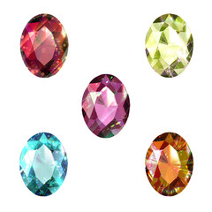 Set of colorful shiny gemstones diamond crystal in oval shape 