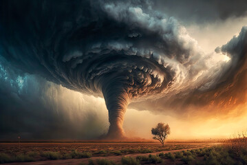 A large tornado, tornado alley. Generative AI - obrazy, fototapety, plakaty