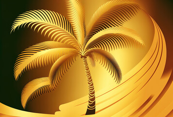 Fototapeta na wymiar Background of gold with a palm tree. Generative AI