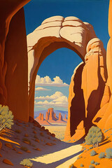 A tall arch in southern Utah, oil painting.