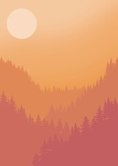 Minimalism and mountains,forest.Background with mountains,forest.Nature background,template.Abstract background with nature.