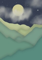 Obraz premium Minimalism and mountains,forest.Background with mountains,forest.Nature background,template.Abstract background with nature.
