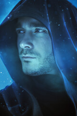 hero under a snowfall