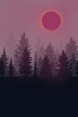 Minimalism and mountains,forest.Background with mountains,forest.Nature background,template.Abstract background with nature.