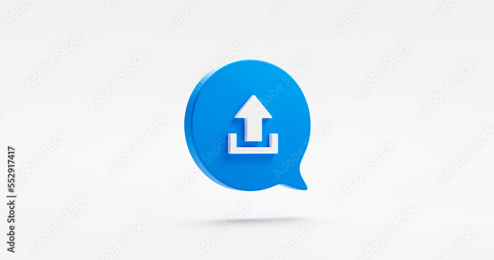 Fototapete website upload 3d icon graphic button isolated on white background with blue speech bubble message u