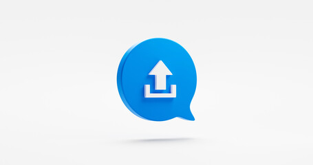 Website upload 3d icon graphic button isolated on white background with blue speech bubble message...