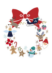 christmas wreath collage vector art of ornaments with red ribbon