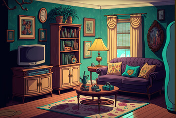 Interior decor for a vintage living room. Generative AI