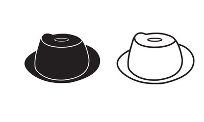 Bucket hat, fisherman cat line art and flat icon vector.