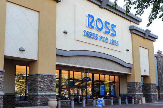 Storefront and sign of a Ross Dress for Less store in Mesa, Arizona
