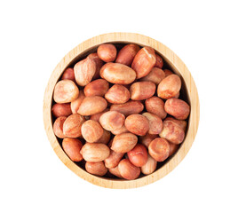 Roasted peanuts in wood bowl isolated on transparent png