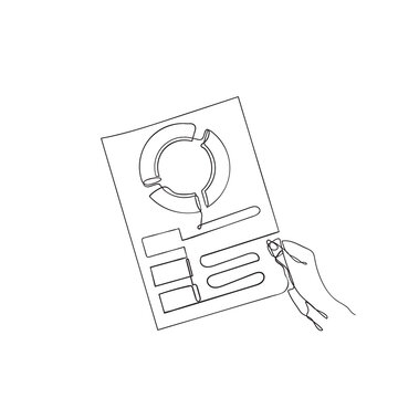 continuous line drawing clipboard pie chart data illustration