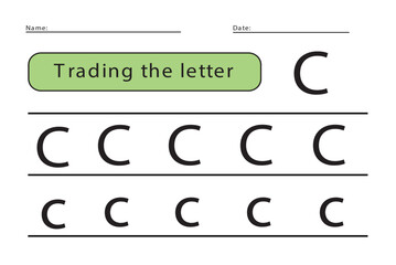 Trace letters of the English alphabet. Uppercase and lowercase letter C. Handwriting practice for preschool kids.