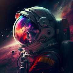 Colorful astronaut in space, side profile