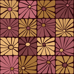 Fototapeta na wymiar maroon and brown square flowers. repetitive background. floral seamless pattern. vector illustration. abstract daisies. fabric swatch. wrapping paper. continuous design template for home decor, linen