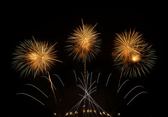 Firework display on isolated black background at Pattaya City. 