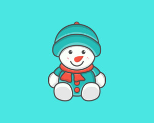 snowman with christmas ball logo mascot cartoon for company and industrial