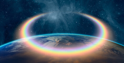 Obraz premium Infinity Rainbow surrounds the Planet Earth 