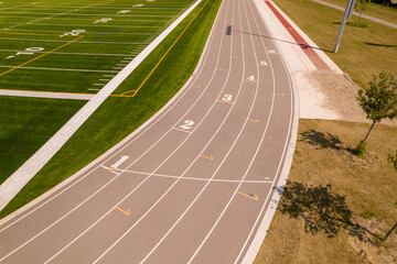 Sportsman or athlete runner person view of running in a competition. POV of running tracks and race...