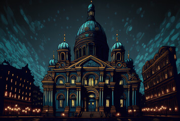 Obraz premium A nighttime view of St. Petersbur. Generative AI