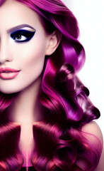Fototapeta premium Portrait of a girl with creative makeup and hairstyle. Illustration. Generated by Artificial Intelligence.