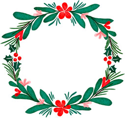 Fototapeta premium Watercolor Wreaths for christmas, botanical frame isolated.