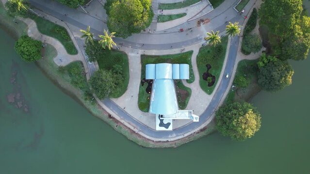 Lagoa da Pampulha, in Belo Horizonte, overlooking the Church of S&atilde;o Francisco de Assis and Guanabara Park. Minas Gerais Brazil. Aerial view.