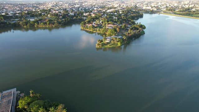 Aerial view of Lagoa da Pampulha in Minas Gerais, Belo Horizonte
