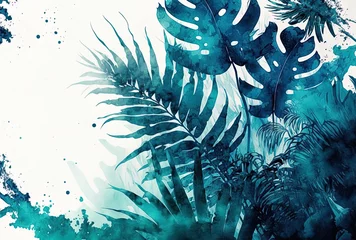 Gordijnen high resolution free download of an abstract blue tropical watercolor backdrop artwork. Generative AI © 2rogan