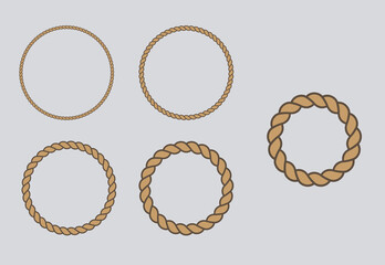 Editable rope circular frames, different sizes and thickness, vectors, lineal