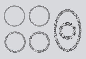 Oval and circle frames in Greek style, different thickness, lineal, vectors