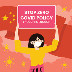 Zero covid-19 policy banner hold by women 